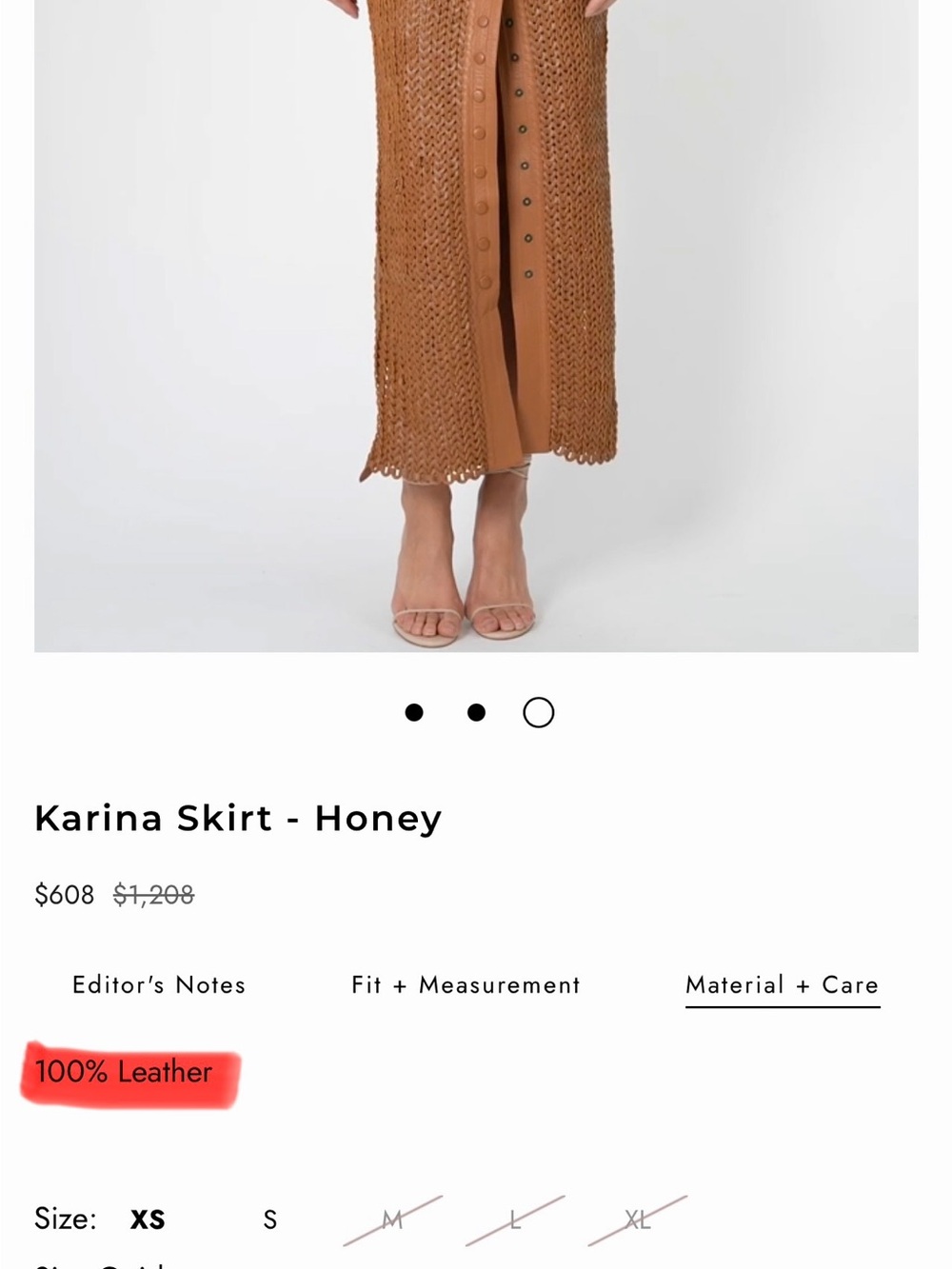 NONCHALANT Label, Genuine Leather Crochet Tan Maxi Skirt with Belt, size M, NWT - Picture 5 of 10